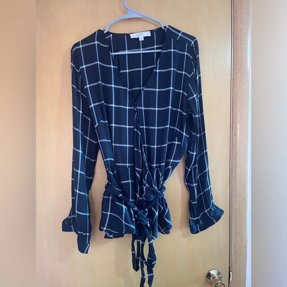 LOFT Black and White Grid Blouse